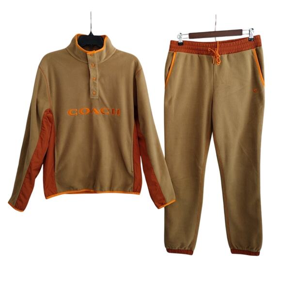 Coach | Fleece Popover Quarter-Button Long Sleeve Top & Jogger Pants Track Set - Picture 2 of 16